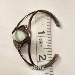 Vintage Navajo Sterling Silver MOP Turquoise Inlay Cuff Adjustable Bracelet