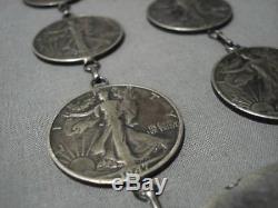Vintage Navajo Sterling Silver Native American Coin Squash Blossom Necklace