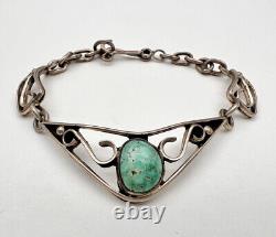 Vintage Navajo Sterling Silver Natural Carico Lake Turquoise Panel Link Bracelet