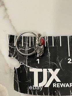 Vintage Navajo Sterling Silver Natural Red Coral Ring Size 6.5 Signed BB 5.3g