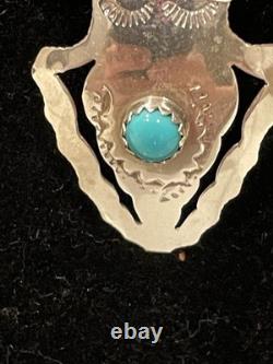Vintage Navajo Sterling Silver Natural Turquoise Arrowhead Pendant Necklace 18