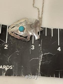 Vintage Navajo Sterling Silver Natural Turquoise Arrowhead Pendant Necklace 18