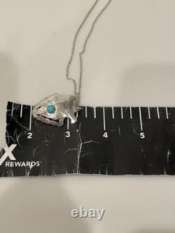 Vintage Navajo Sterling Silver Natural Turquoise Arrowhead Pendant Necklace 18