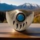 Vintage Navajo Sterling Silver Natural Turquoise Bear Paw Shadowbox Ring Sz 10.5