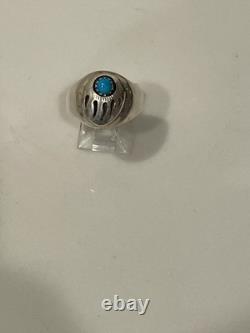 Vintage Navajo Sterling Silver Natural Turquoise Bear Paw Shadowbox Ring Sz 10.5