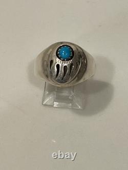 Vintage Navajo Sterling Silver Natural Turquoise Bear Paw Shadowbox Ring Sz 10.5