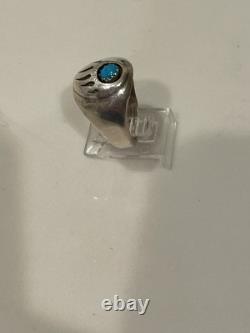 Vintage Navajo Sterling Silver Natural Turquoise Bear Paw Shadowbox Ring Sz 10.5
