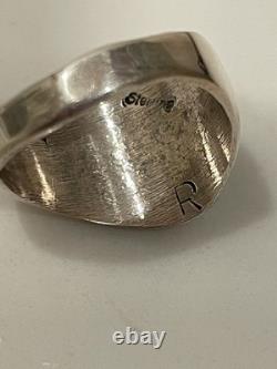 Vintage Navajo Sterling Silver Natural Turquoise Bear Paw Shadowbox Ring Sz 10.5