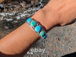 Vintage Navajo Sterling Silver Natural Turquoise Cuff Bracelet 5 Stone Size 6.5