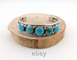 Vintage Navajo Sterling Silver Natural Turquoise Cuff Bracelet 5 Stone Size 6.5