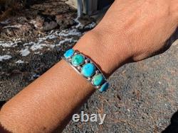 Vintage Navajo Sterling Silver Natural Turquoise Cuff Bracelet 5 Stone Size 6.5
