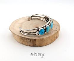 Vintage Navajo Sterling Silver Natural Turquoise Cuff Bracelet 5 Stone Size 6.5