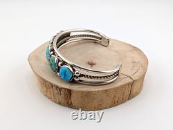 Vintage Navajo Sterling Silver Natural Turquoise Cuff Bracelet 5 Stone Size 6.5