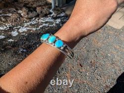 Vintage Navajo Sterling Silver Natural Turquoise Cuff Bracelet 5 Stone Size 6.5