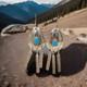 Vintage Navajo Sterling Silver Natural Turquoise Feather Dangle Earrings