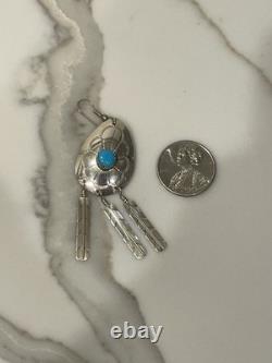 Vintage Navajo Sterling Silver Natural Turquoise Feather Dangle Earrings