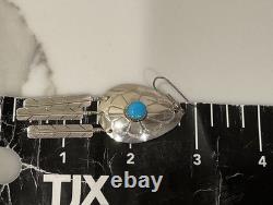 Vintage Navajo Sterling Silver Natural Turquoise Feather Dangle Earrings
