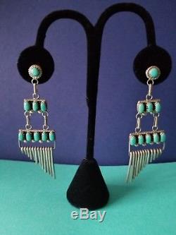 Vintage Navajo Sterling Silver Petit Turquoise Chandelier Earrings SIGNED 3