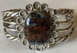 Vintage Navajo Sterling Silver Petrified Wood Cuff Bracelet