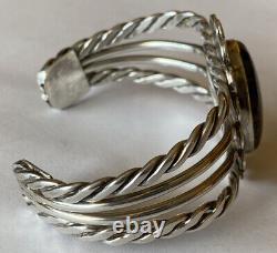 Vintage Navajo Sterling Silver Petrified Wood Cuff Bracelet