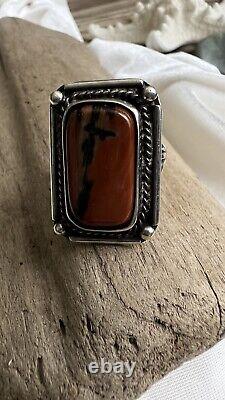 Vintage Navajo Sterling Silver Petrified Wood Ring Size 8.5 Jewelry Nice