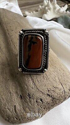 Vintage Navajo Sterling Silver Petrified Wood Ring Size 8.5 Jewelry Nice