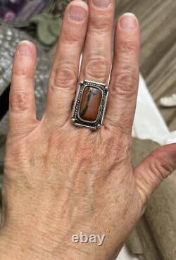 Vintage Navajo Sterling Silver Petrified Wood Ring Size 8.5 Jewelry Nice
