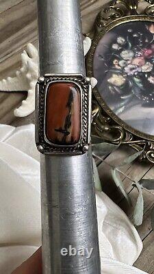 Vintage Navajo Sterling Silver Petrified Wood Ring Size 8.5 Jewelry Nice
