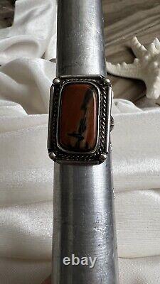 Vintage Navajo Sterling Silver Petrified Wood Ring Size 8.5 Jewelry Nice