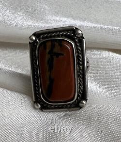 Vintage Navajo Sterling Silver Petrified Wood Ring Size 8.5 Jewelry Nice