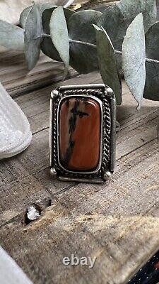 Vintage Navajo Sterling Silver Petrified Wood Ring Size 8.5 Jewelry Nice