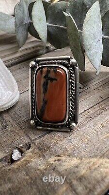 Vintage Navajo Sterling Silver Petrified Wood Ring Size 8.5 Jewelry Nice