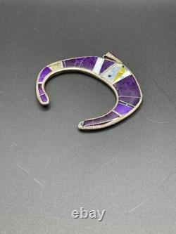 Vintage Navajo Sterling Silver Purple Inlay Cuff Bracelet 40.83g