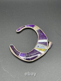 Vintage Navajo Sterling Silver Purple Inlay Cuff Bracelet 40.83g