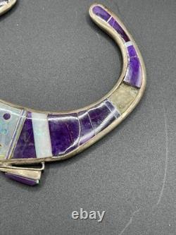 Vintage Navajo Sterling Silver Purple Inlay Cuff Bracelet 40.83g