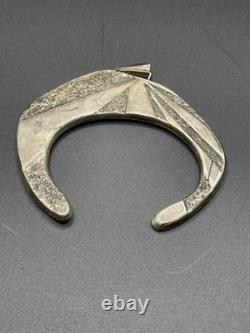 Vintage Navajo Sterling Silver Purple Inlay Cuff Bracelet 40.83g