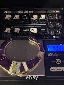 Vintage Navajo Sterling Silver Purple Inlay Cuff Bracelet 40.83g