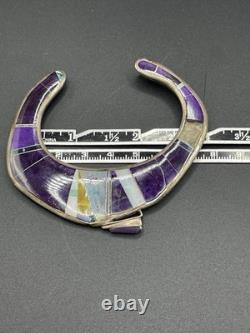 Vintage Navajo Sterling Silver Purple Inlay Cuff Bracelet 40.83g