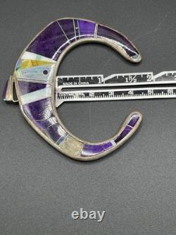Vintage Navajo Sterling Silver Purple Inlay Cuff Bracelet 40.83g
