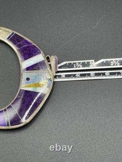 Vintage Navajo Sterling Silver Purple Inlay Cuff Bracelet 40.83g