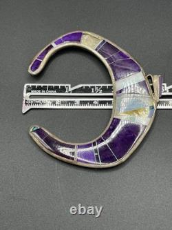 Vintage Navajo Sterling Silver Purple Inlay Cuff Bracelet 40.83g