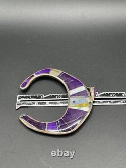 Vintage Navajo Sterling Silver Purple Inlay Cuff Bracelet 40.83g