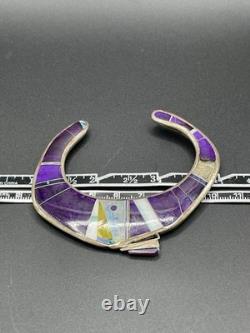 Vintage Navajo Sterling Silver Purple Inlay Cuff Bracelet 40.83g