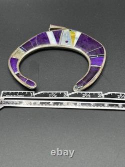 Vintage Navajo Sterling Silver Purple Inlay Cuff Bracelet 40.83g