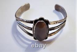 Vintage Navajo Sterling Silver Red Jasper Stamped Cuff Bracelet Adjustable