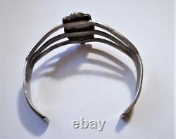 Vintage Navajo Sterling Silver Red Jasper Stamped Cuff Bracelet Adjustable