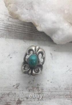 Vintage Navajo Sterling Silver Sand Cast Large Turquoise Ring Designer Jewelry