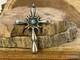 Vintage Navajo Sterling Silver Sandcast Turquoise Heavy Cross Pendant-2664.25