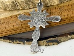 Vintage Navajo Sterling Silver Sandcast Turquoise Heavy Cross Pendant-2664.25
