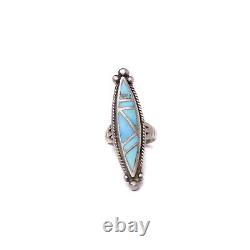 Vintage Navajo Sterling Silver & Sleeping Beauty Turquoise Inlay Ring